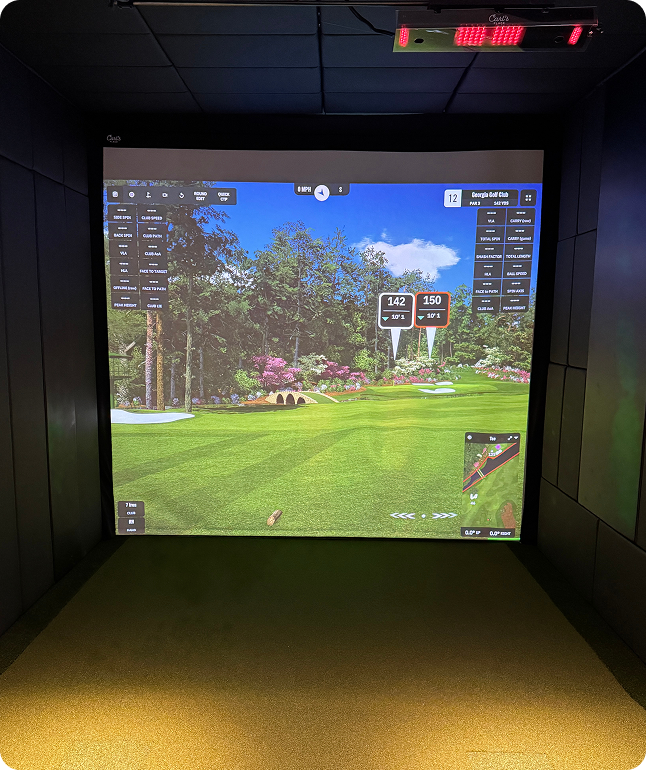 Golf simulator screen showing Georgia Golf Club hole 12.